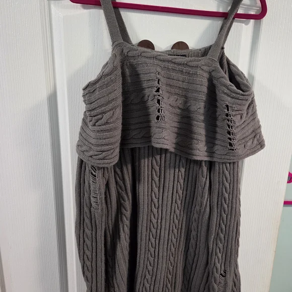 HT Social Collision Grey Cable Knit Destructed Cold-Shoulder Sweater Dress- XL - Picture 4 of 8